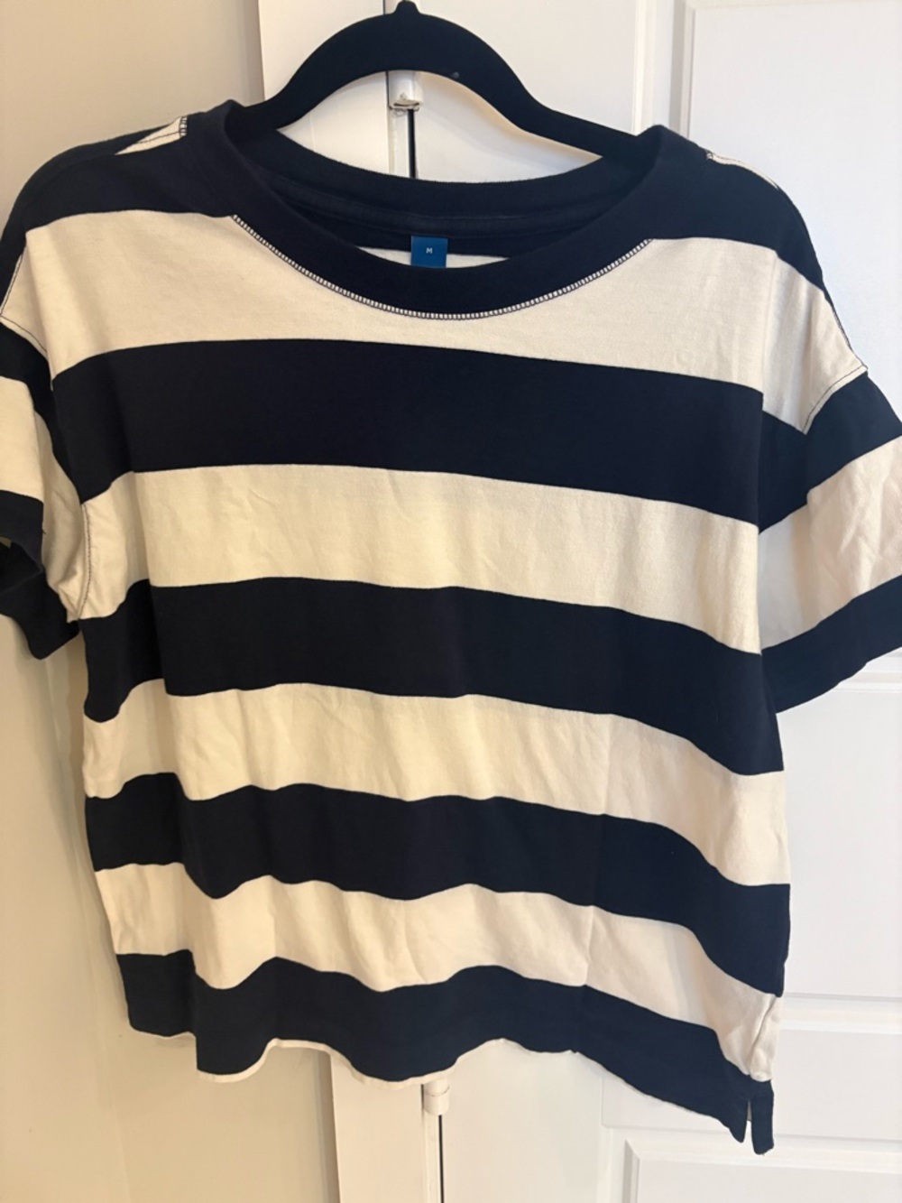 Old Navy Black & Cream Striped Short-Sleeve Top